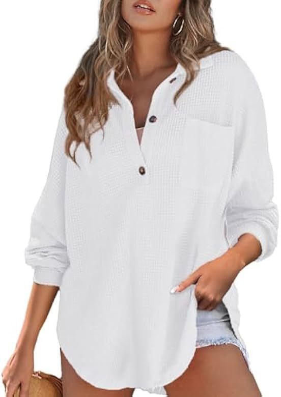 Damen Waffelstruktur-Hemd mit Knopfdetails Drune