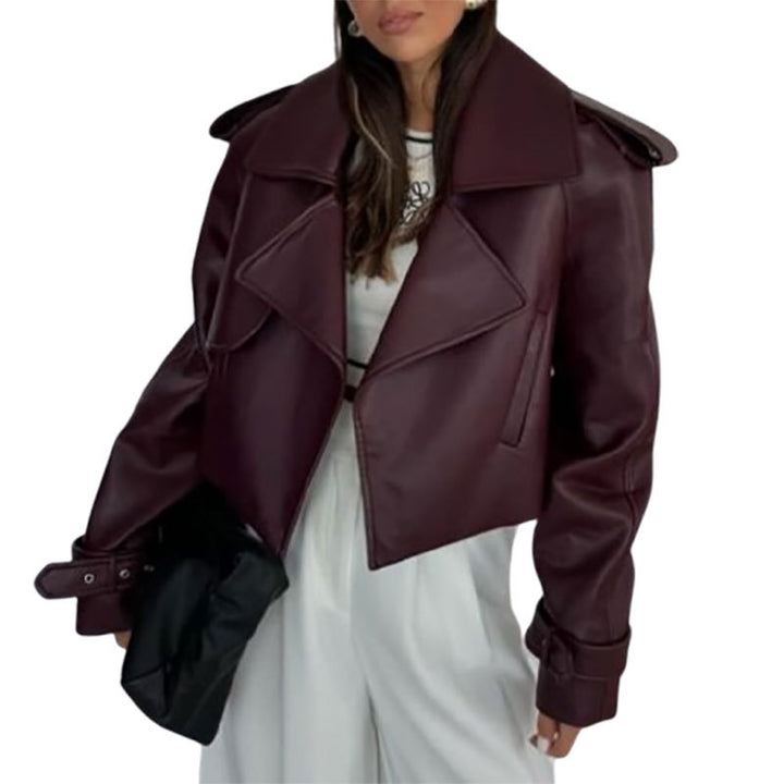 Damen modische Bikerjacke im Oversized-Stil mit Volumenärmeln Drune