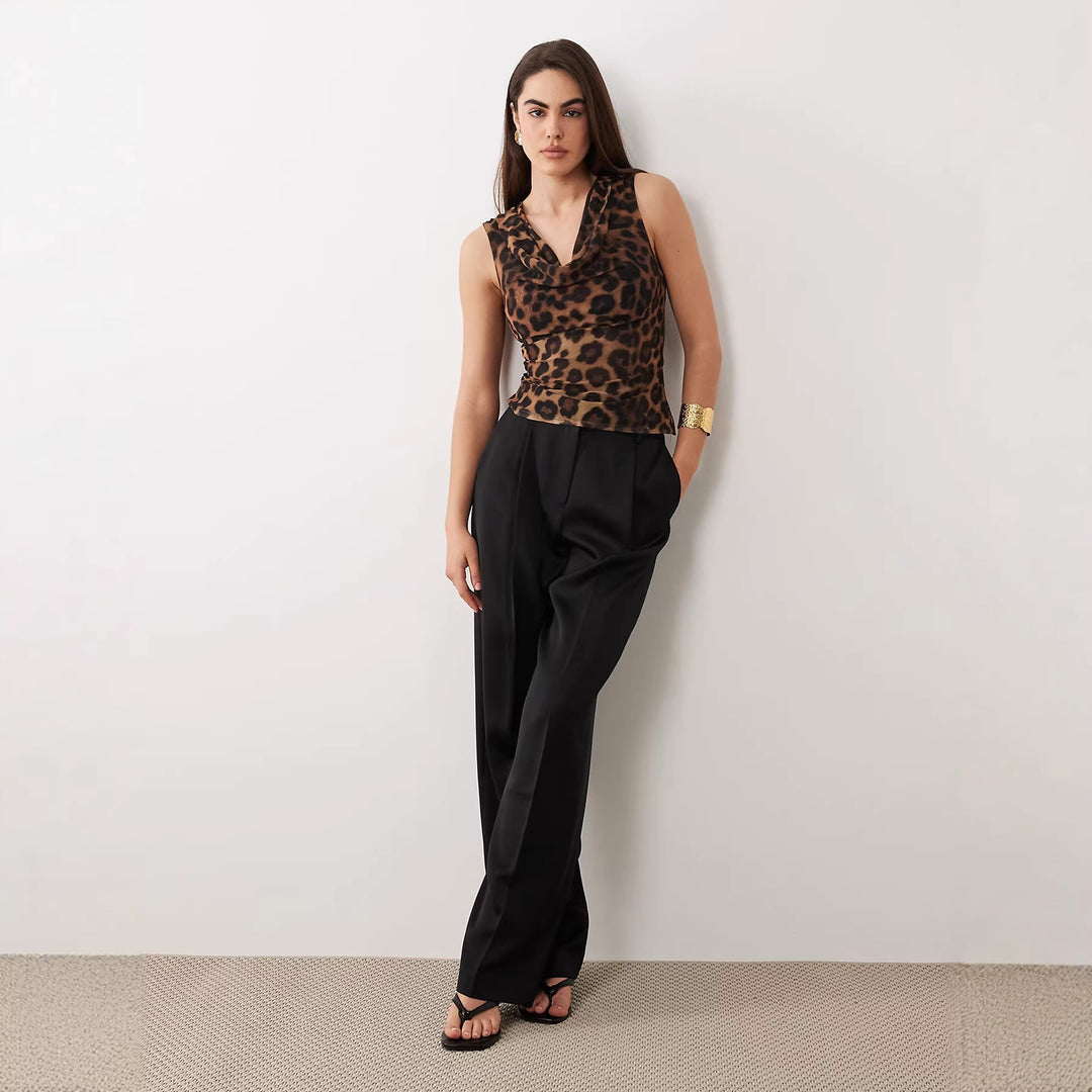 Damen Cowl-Neck Top mit Leopardenmuster Drune