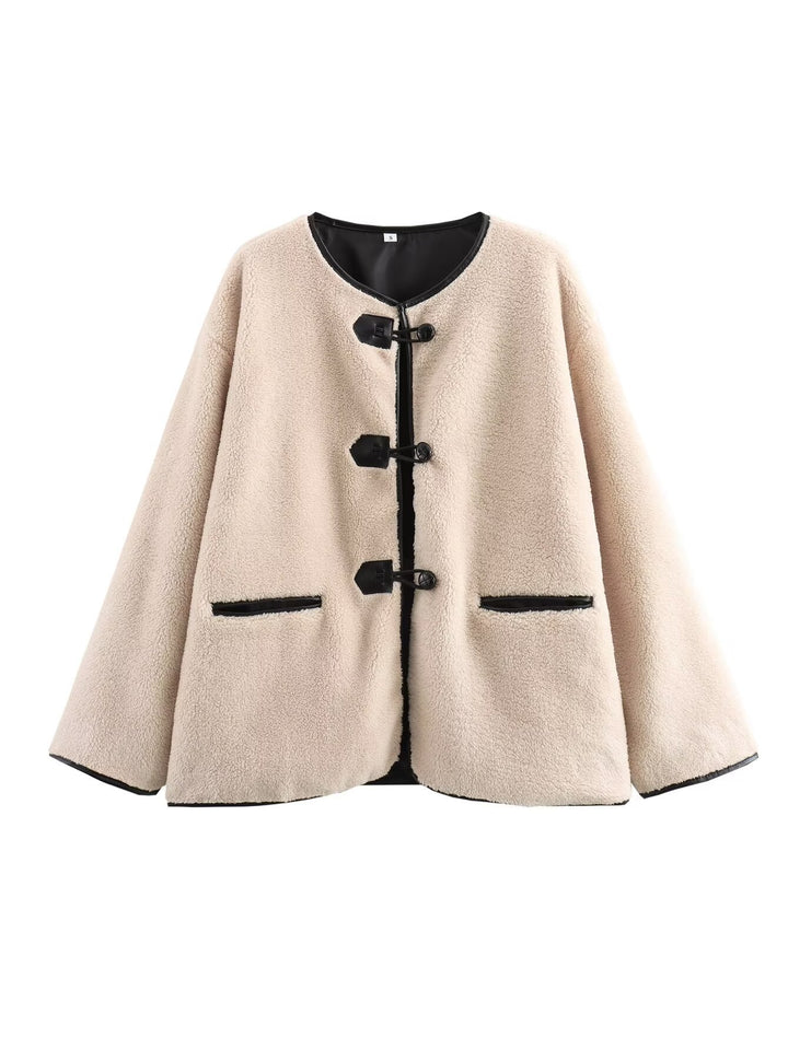 Damen Kuschelige Fluff-Jacke mit Knopfverschluss und praktischen Taschen Drune