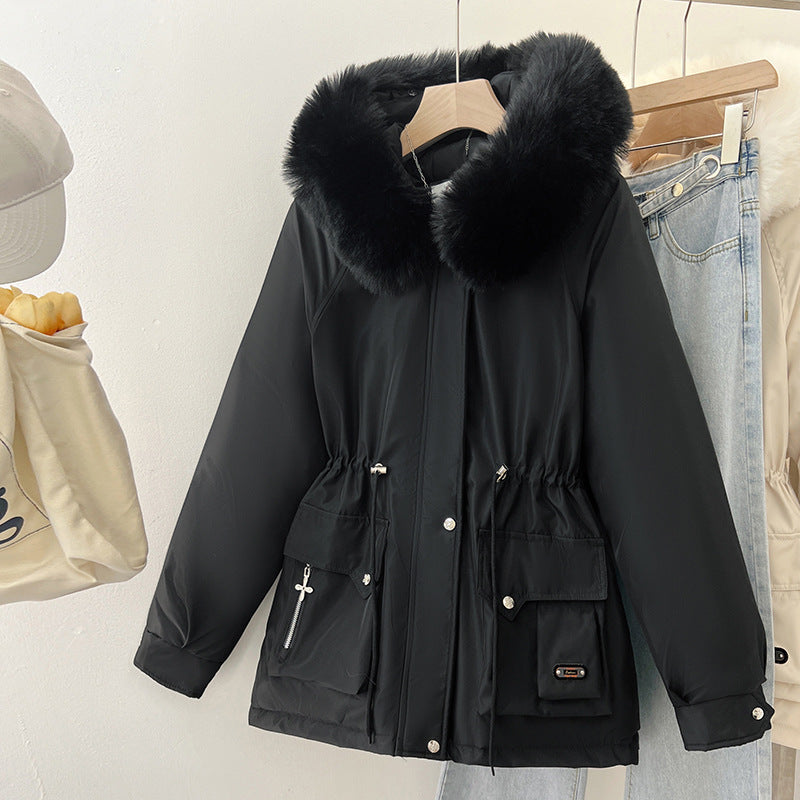 Damen Multifunktionale Winterjacke mit abnehmbarem Kunstfellkragen und regulierbarem Taillenzug Drune