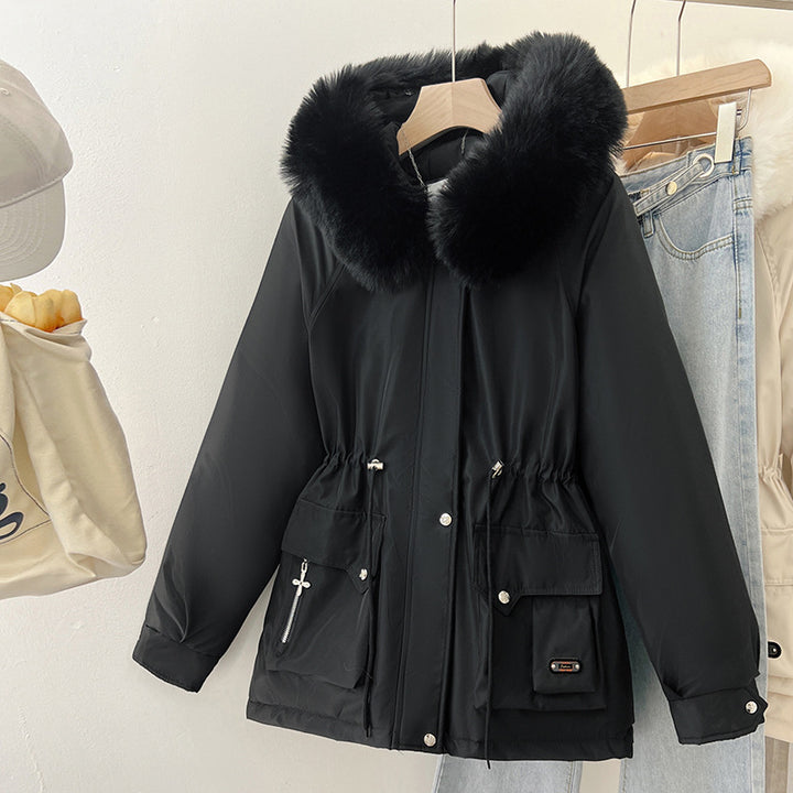 Damen Multifunktionale Winterjacke mit abnehmbarem Kunstfellkragen und regulierbarem Taillenzug Drune