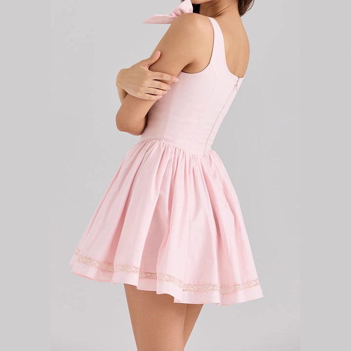 Damen Verspieltes Ballkleid mit Schleifen und Knopfdetails Drune