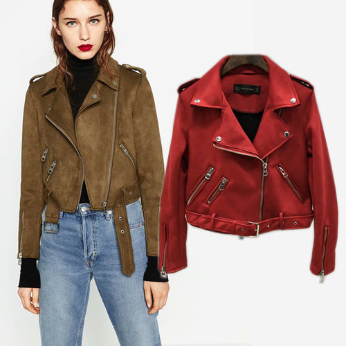 Damen Bikerjacke aus hochwertigem Wildlederimitat mit asymmetrischem Reißverschluss Drune