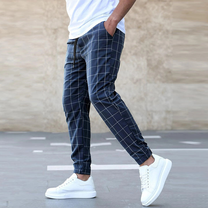Herren Karo Relaxed Fit Jogger Hose Drune