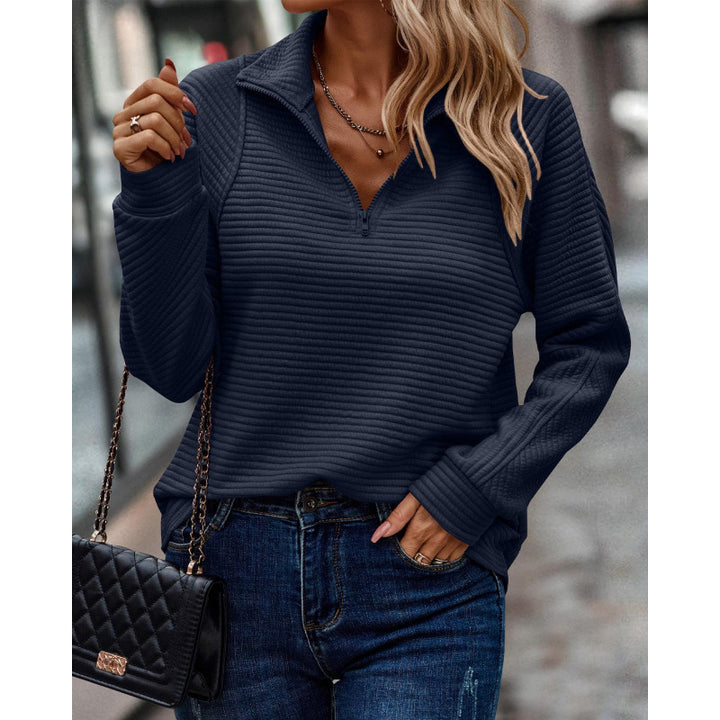 Damen kuscheliger Stepp-Pullover mit hohem Kragen und halbem Reißverschluss Drune