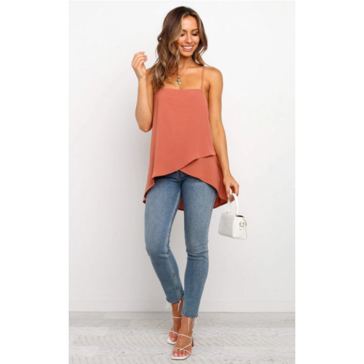 Damen asymmetrisches Chiffon-Oberteil mit feinen Spaghetti-Trägern Drune