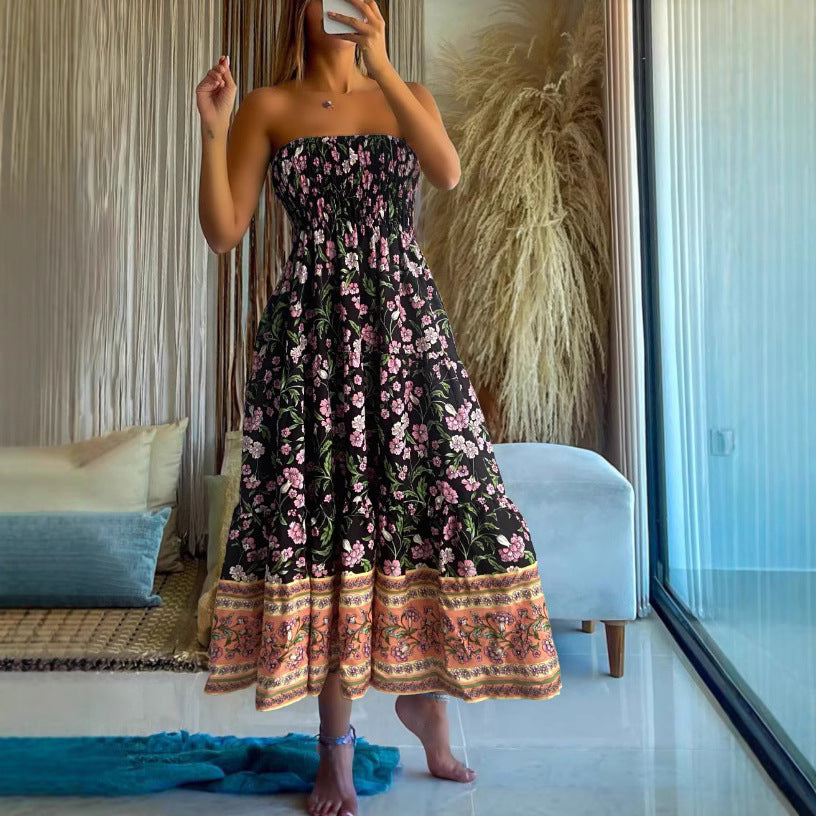 Damen Sommerlicher Maxirock mit floralen Mustern und voluminösem Saum Drune