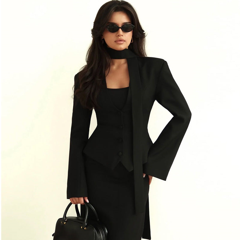 Damen taillierte Blazer-Top mit schmalem Kragen Drune