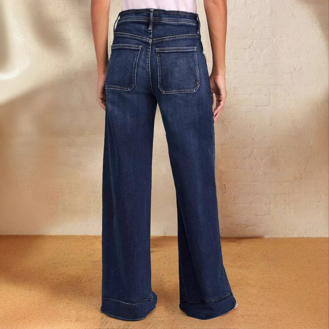 Damen Weit geschnittene Jeans mit modischem Kordelzug und elastischem Bund Drune