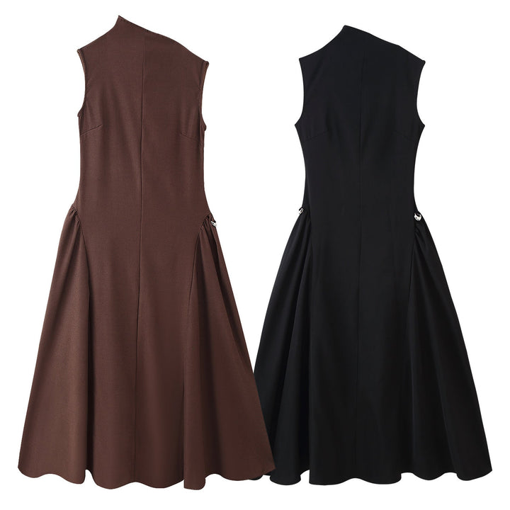 Damen A-Linien Kleid mit asymmetrischem Ausschnitt und eleganten Falten Drune