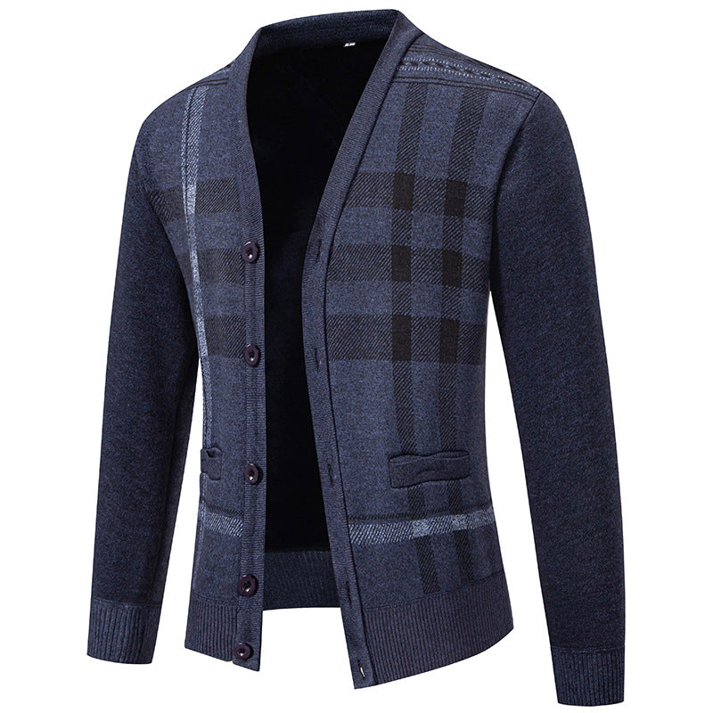 Herren stilvolle Strickjacke mit modernem Karomuster und praktischen Taschen Drune