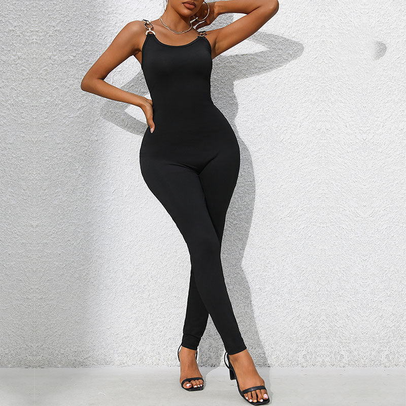 Damen figurbetonter Jumpsuit mit modernen Kettendetails Drune