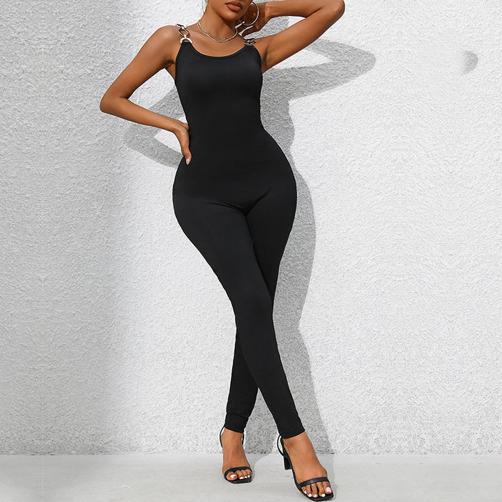 Damen figurbetonter Jumpsuit mit modernen Kettendetails Drune