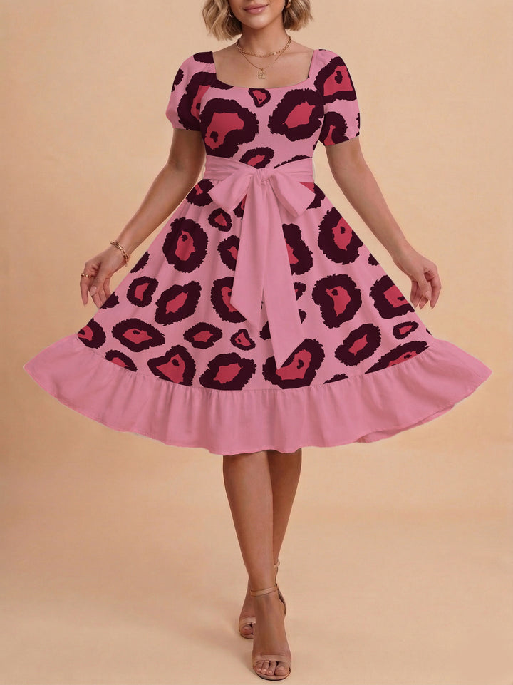 Damen Sommerliches Blumenkleid mit taillierbarem Gürtel und voluminösen Ärmeln Drune
