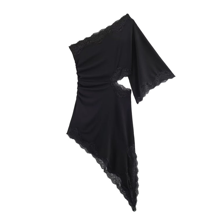 Damen asymmetrisches Spitzenoberteil mit eleganten Rüschendetails Drune
