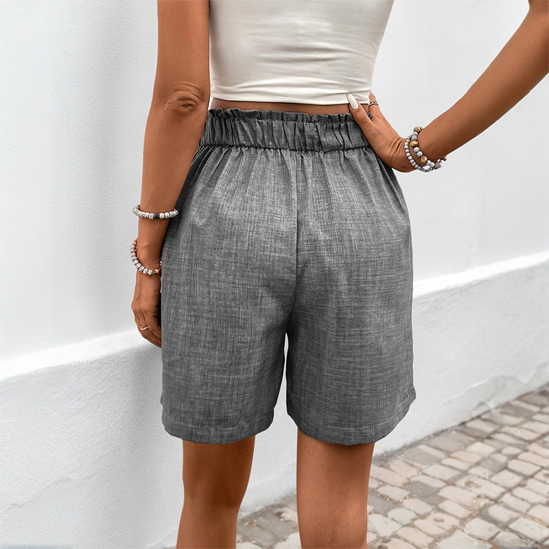 Damen elegante Baumwoll-Shorts mit hohem Bund und Falten Drune