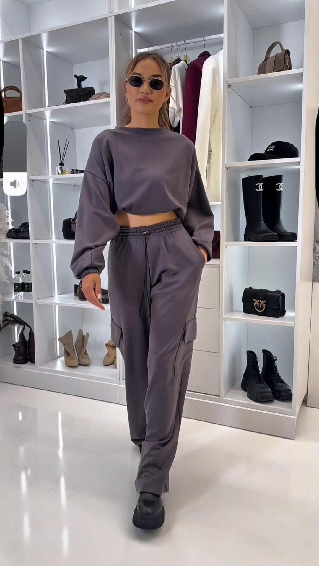 Damen lässiges Voile-Loungewear-Set mit cropped Oberteil und geraden Hosen Drune