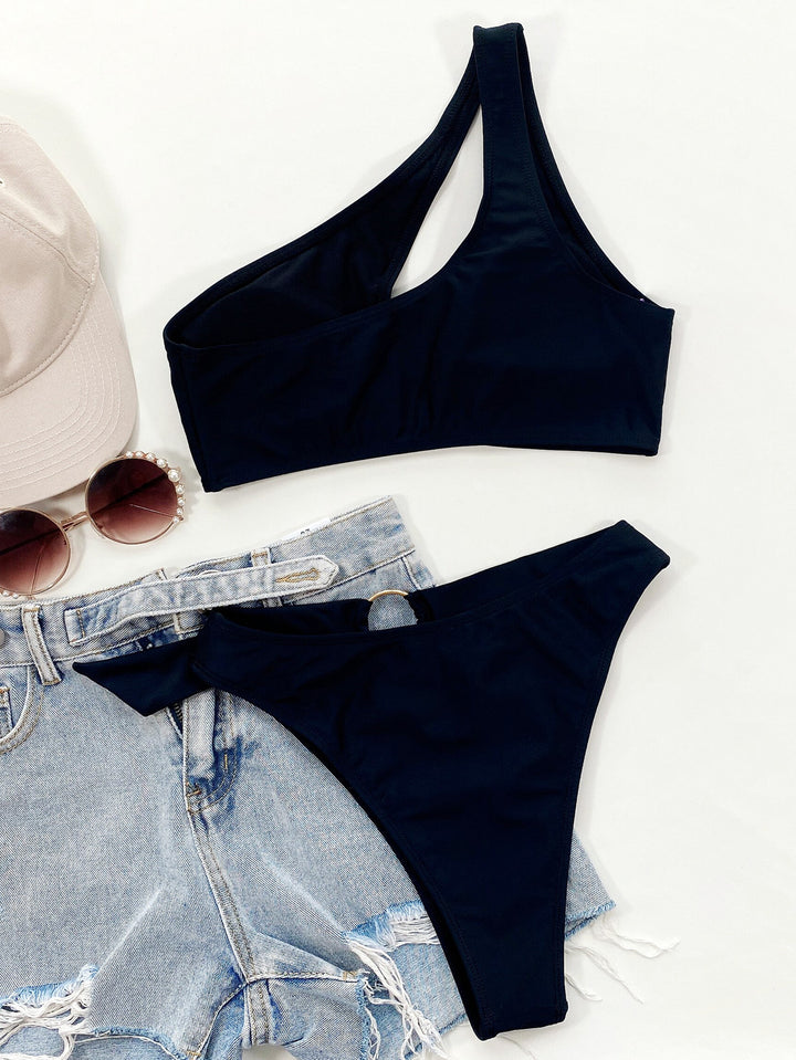 Damen Hochtaillierter Bikini mit Ringdetail und verspieltem Bindegürtel Drune