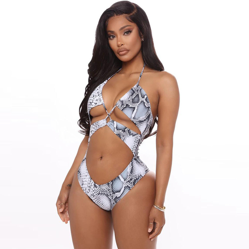 Damen Cut-Out Badeanzug mit schickem Schlangenmuster Drune