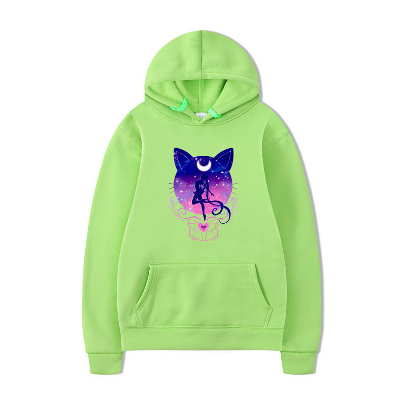 Damen Kapuzenpullover mit künstlerischem Katzenmotiv und bequemer Passform Drune
