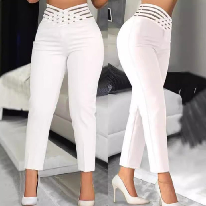 Damen Hochtaillierte Stretch-Hose mit transparentem Gummibund Drune