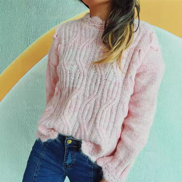 Damen Grobstrickpullover mit modischem Zopfmuster und einzigartigen Schneeflocken-Applikationen Drune