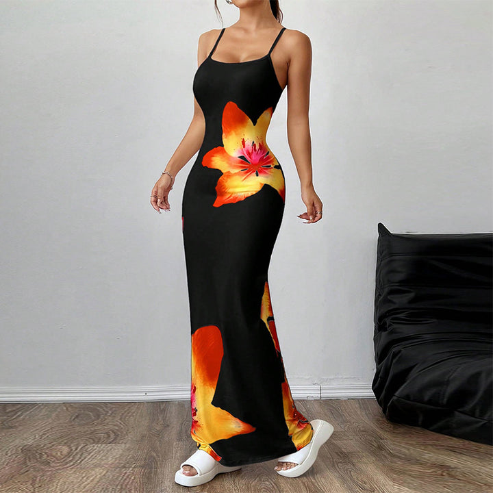 Damen Maxikleid mit floralen Akzenten und tailliertem Schnitt Drune