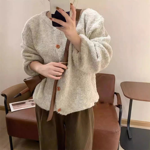 Damen kuscheliger Strickcardigan mit dekorativen Knöpfen und lässigem Schnitt Drune