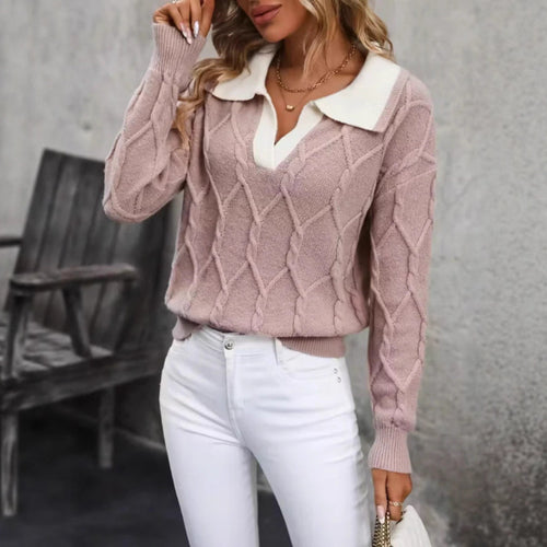 Damen Strickpullover mit klassischem Polokragen und Rautenstruktur Drune
