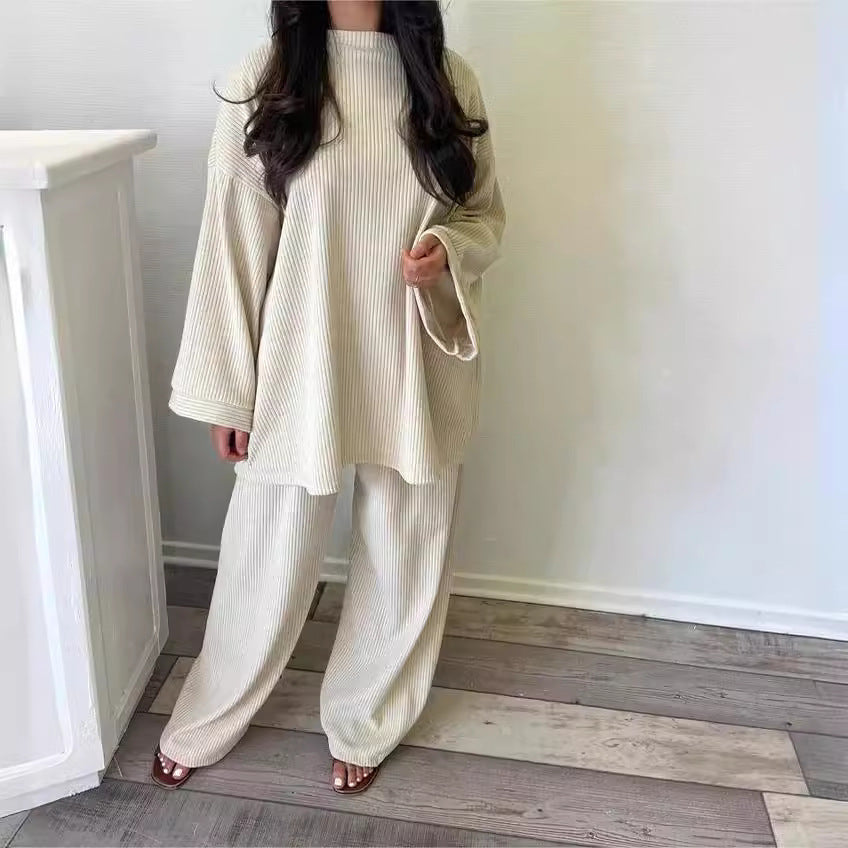 Damen lässiges Lounge-Set aus weichem Rippmaterial mit weitem Schnitt Drune