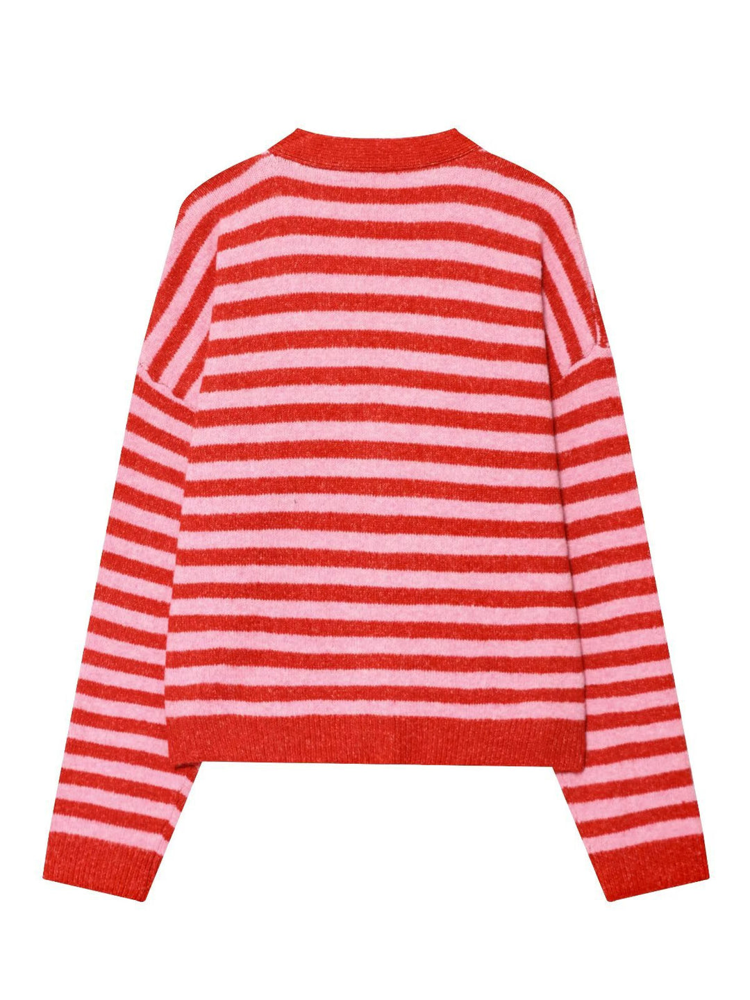 Damen modische gestreifte Strickjacke mit V-Ausschnitt und Knopfleiste Drune