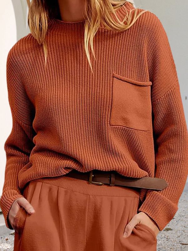 Damen Strickpullover mit weitem Schnitt und praktischer Brusttasche Drune