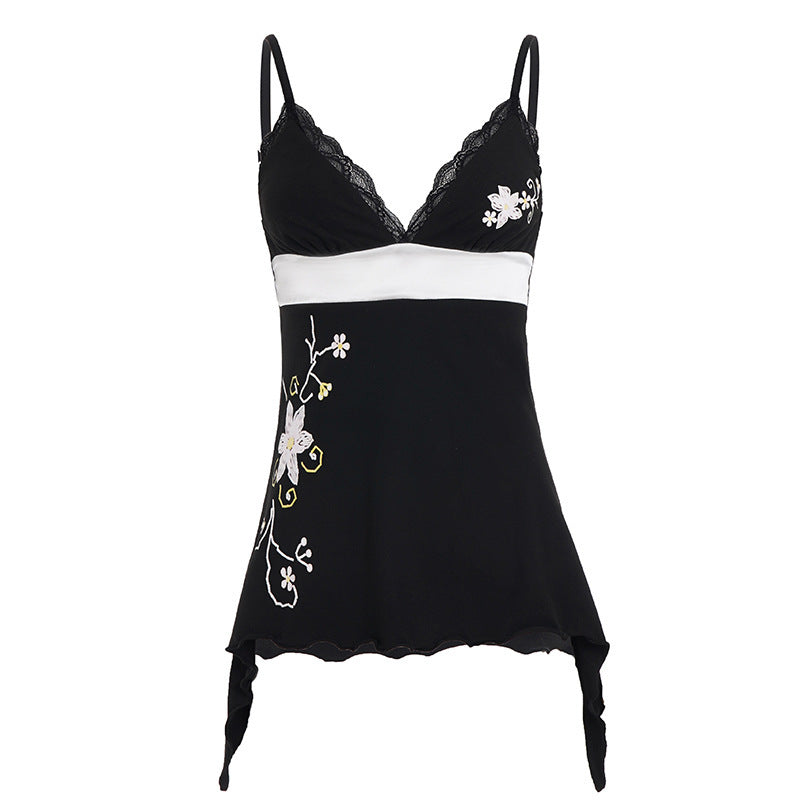 Damen Nachthemd mit floralen Stickdetails und Spitzenverarbeitung Drune