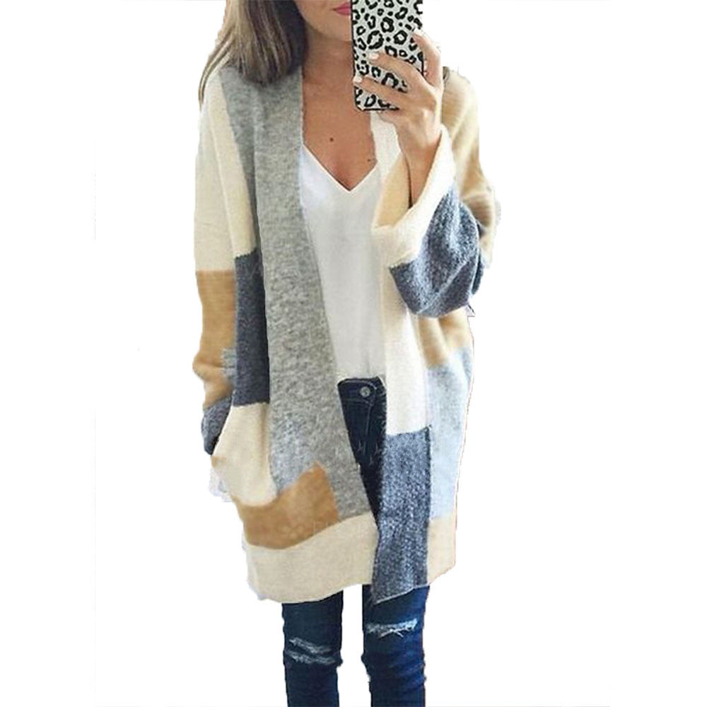 Damen lässiger Strickcardigan mit weichem Material und modernen Farbblöcken Drune