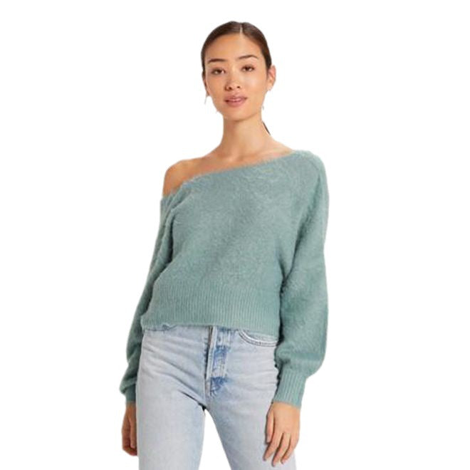 Damen Off-Shoulder Pullover aus weichem Mohairgemisch mit/voluminösen Ärmeln Drune