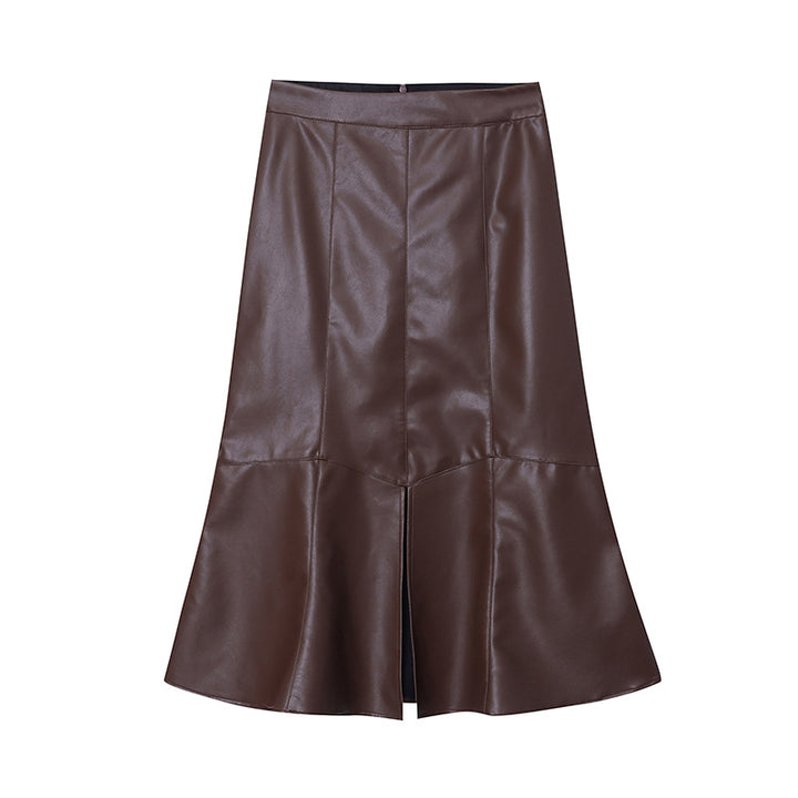 Damen Eleganter Lederrock mit ausgestelltem Schnitt Drune