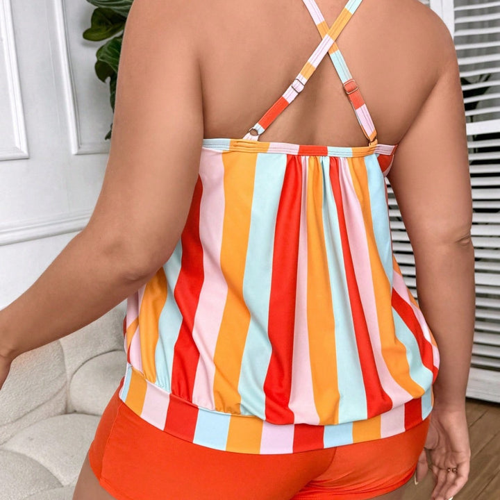 Damen Relaxed Tankini Set mit gestreiftem Oberteil und bequemen Shorts Drune