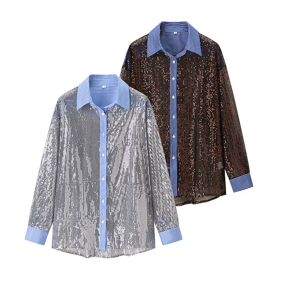 Damen Glamouröse Pailletten Pyjama-Set Drune