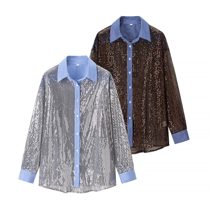 Damen Glamouröse Pailletten Pyjama-Set Drune