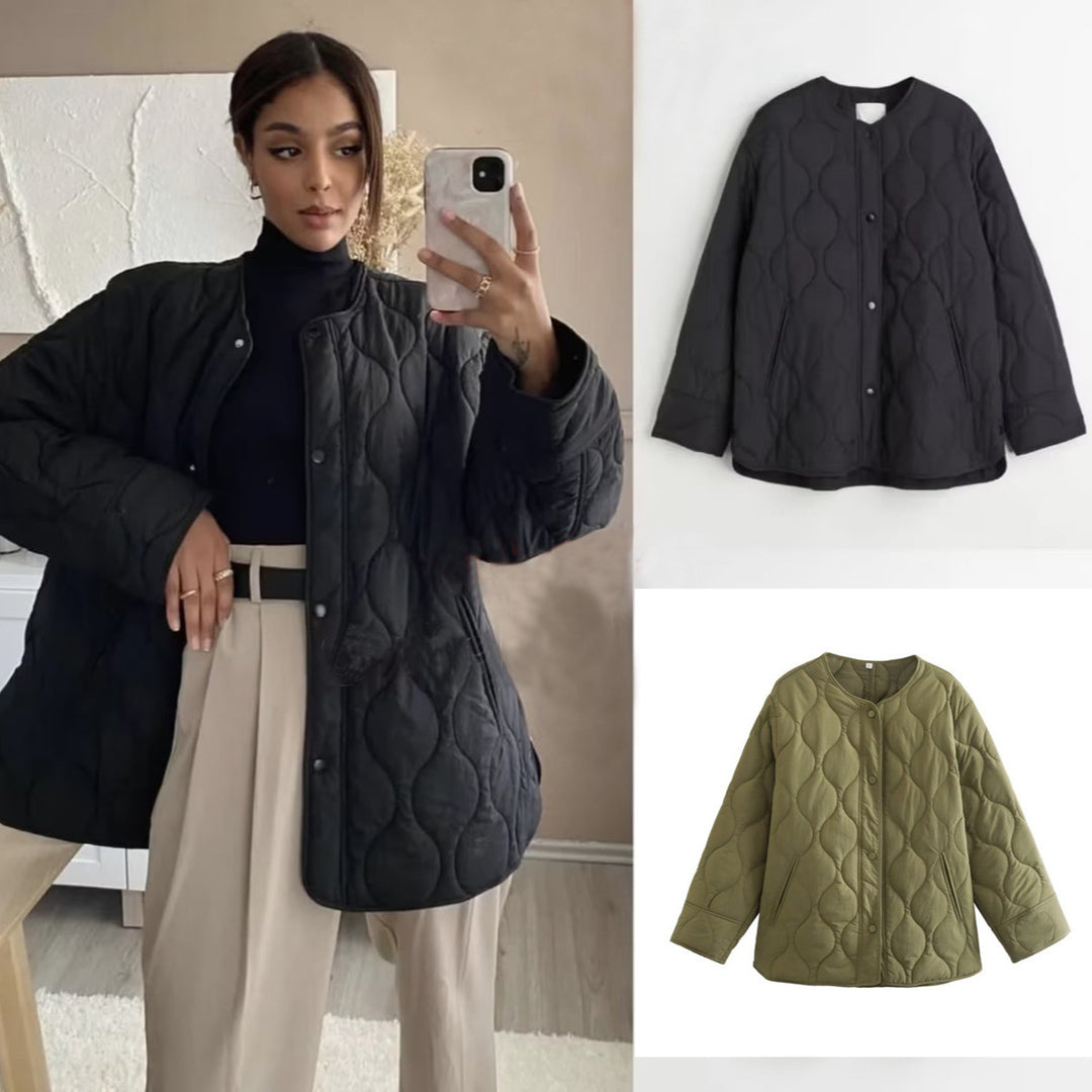 Damen gesteppte Übergangsjacke mit praktischen Taschen und Rundhalsausschnitt Drune