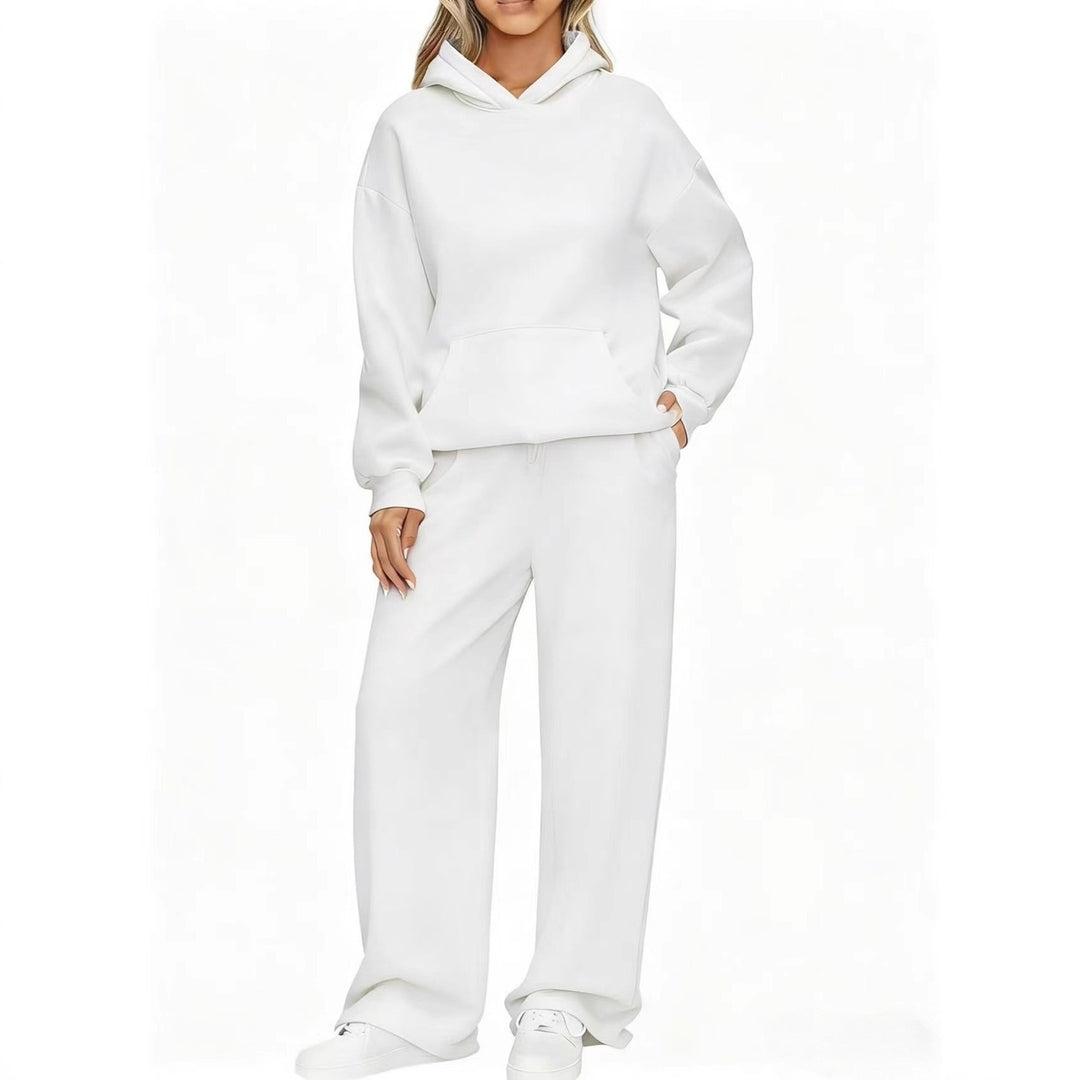 Damen nan Cozy-Loungewear-Set mit oversized Kapuzenpullover, Kängurutasche und weiten Palazzo-Jogginghose Drune