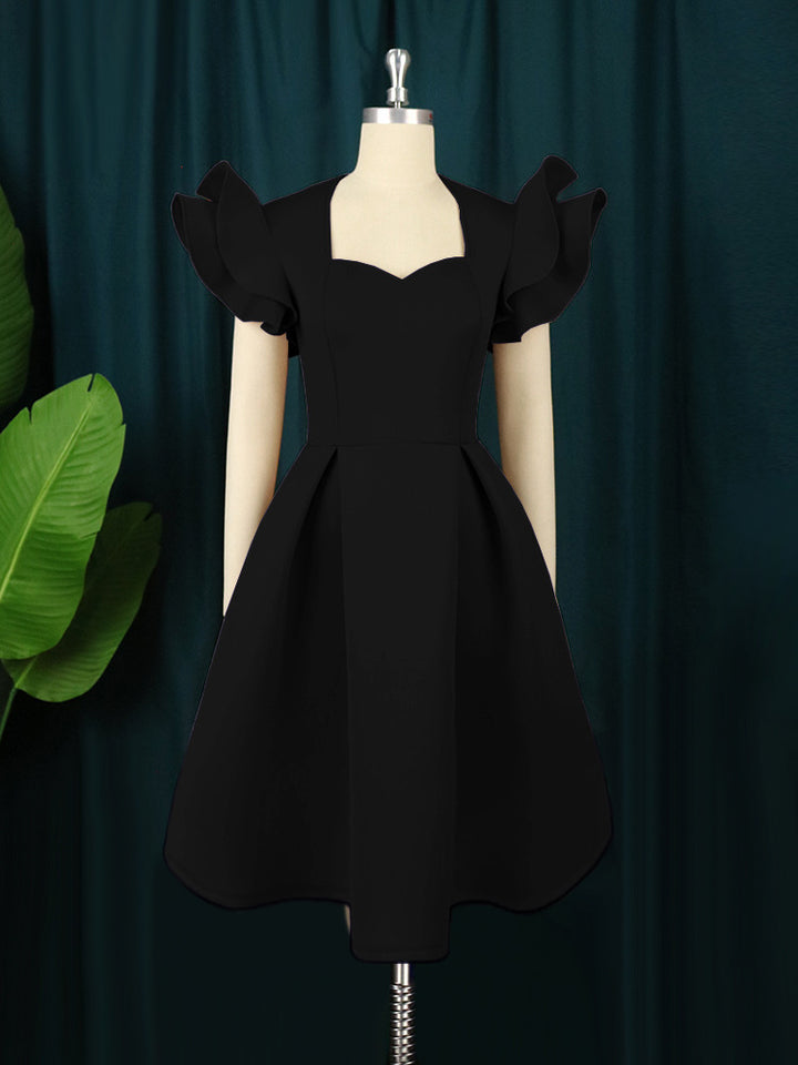 Damen elegantes Kleid mit voluminösen Rüschensäumen Drune
