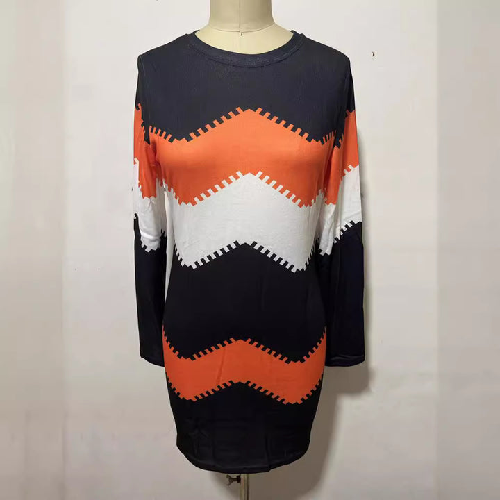Damen nan Longsleeve-Strickkleid mit Chevron-Muster, geradem Saum und körperumspielender Passform Drune