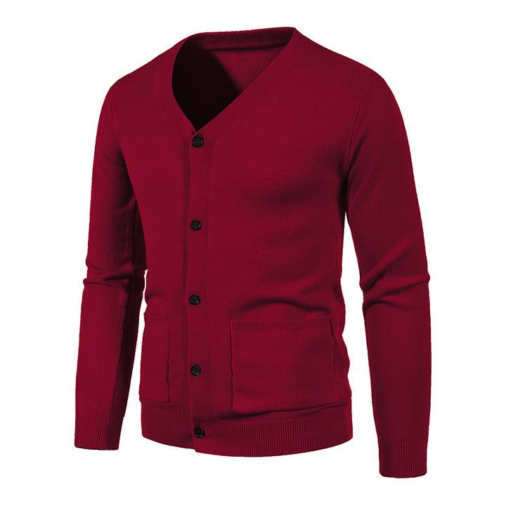 Herren nan schlanker Feinstrick-Cardigan mit V-Ausschnitt, Knopfleiste und aufgesetzten Taschen Drune