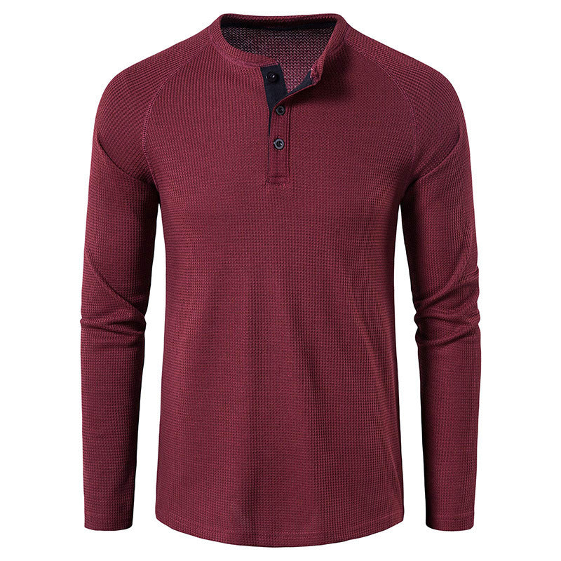Herren nan strukturiertes Henley-Langarmshirt mit Waffelstruktur, Halbknopfleiste und Raglanärmeln Drune