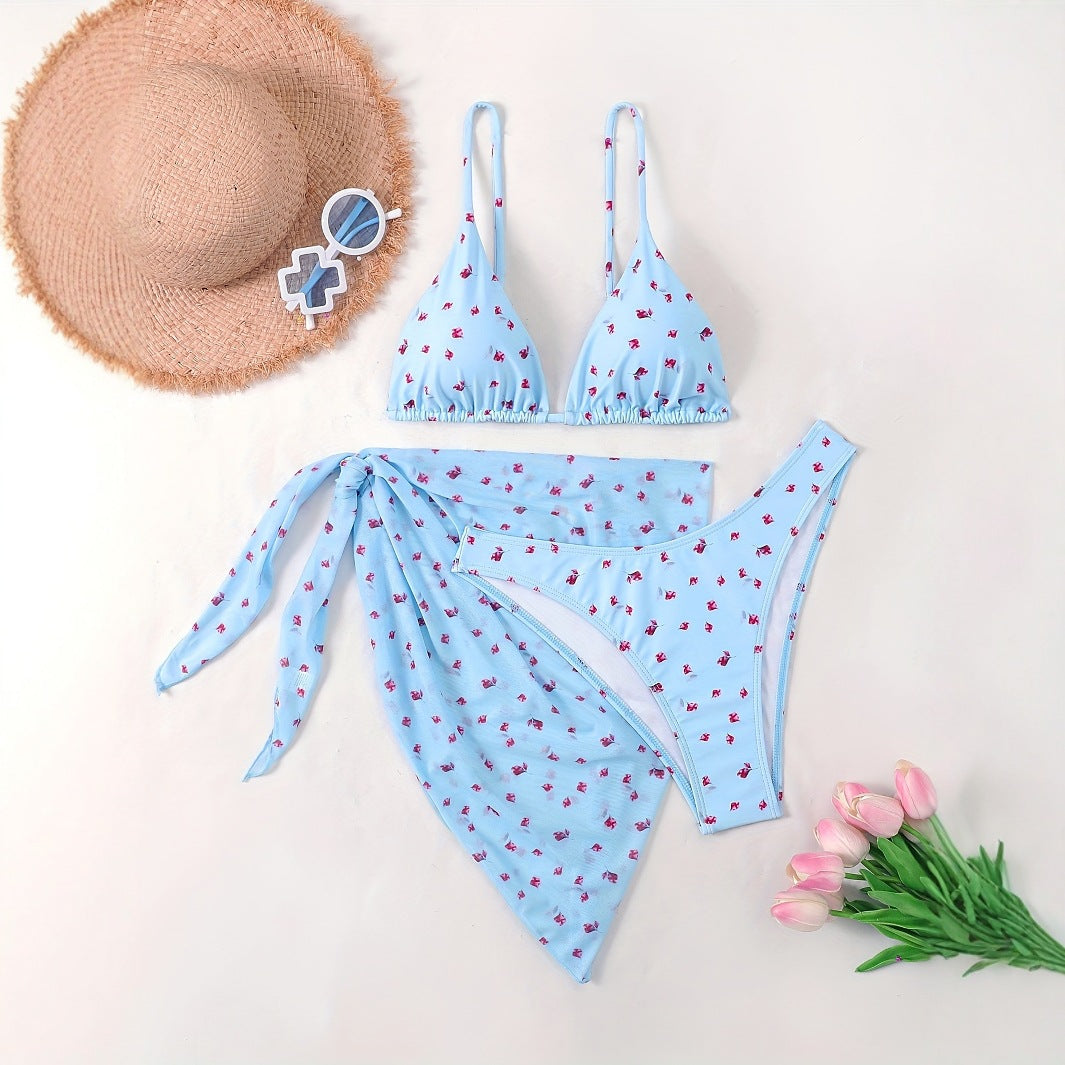 Damen Triangel-Bikini mit floralem Wickelrock Drune