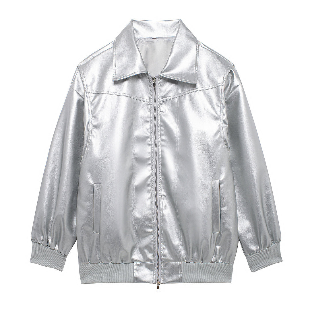 Damen Kunstlederjacke mit elastischen Bündchen und hochschließendem Kragen Drune