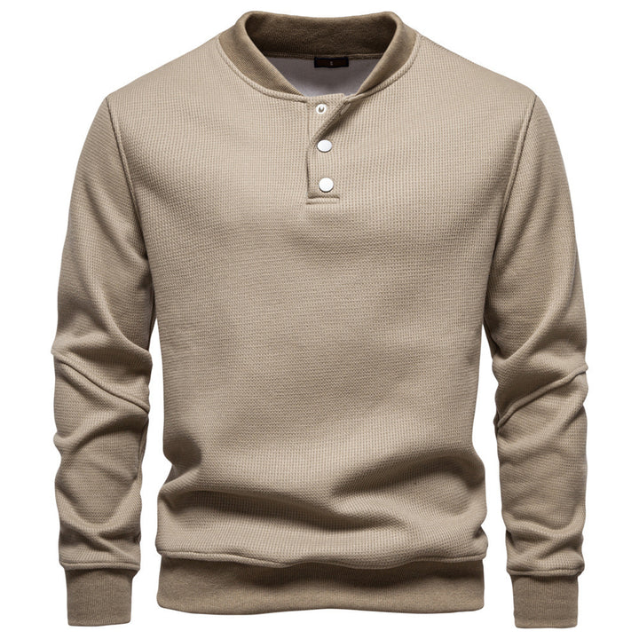 Herren nan Waffelstruktur-Henley-Pullover mit kurzem Druckknopfverschluss und Rippbündchen Drune