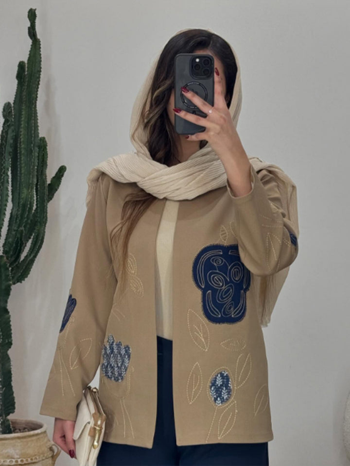 Damen modische Blazerjacke mit floralen Stickereien Drune